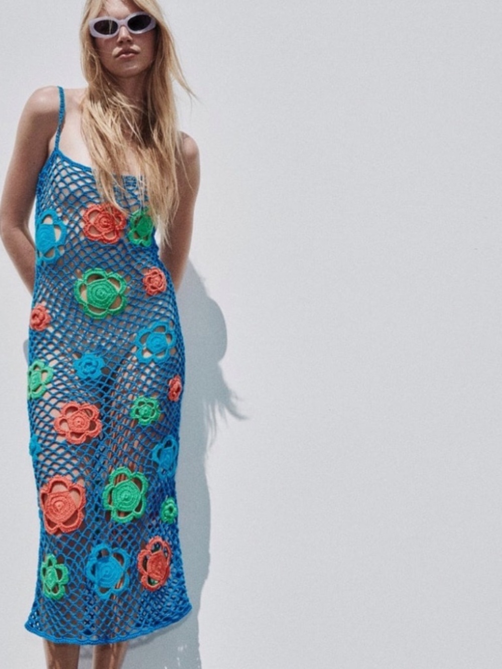 NEW ZARA FLORAL CROCHET DRESS, SMALL